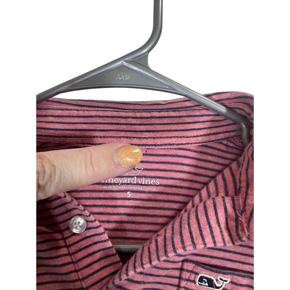 Vineyard Vines Boys Salmon Pink and Blue Striped 100% Cotton Polo Shirt 5T - Picture 3 of 8